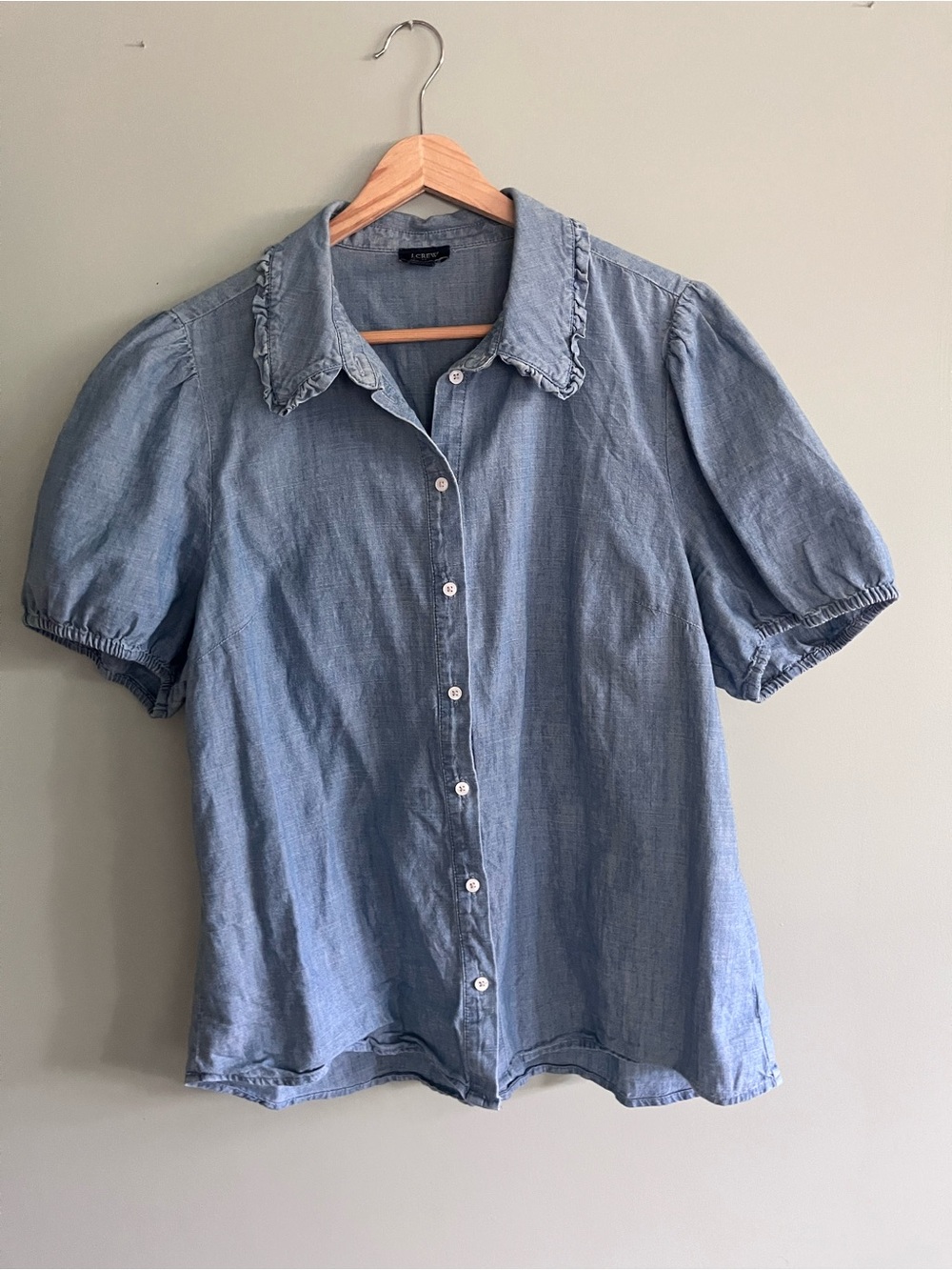 J. Crew Factory Puff Sleeve Button-Front Shirt with Ruffle Collar